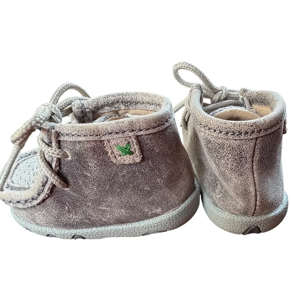 Twisted X Infant Grey Crackle Leather Woven Moccasins ICA0012 Size 2M